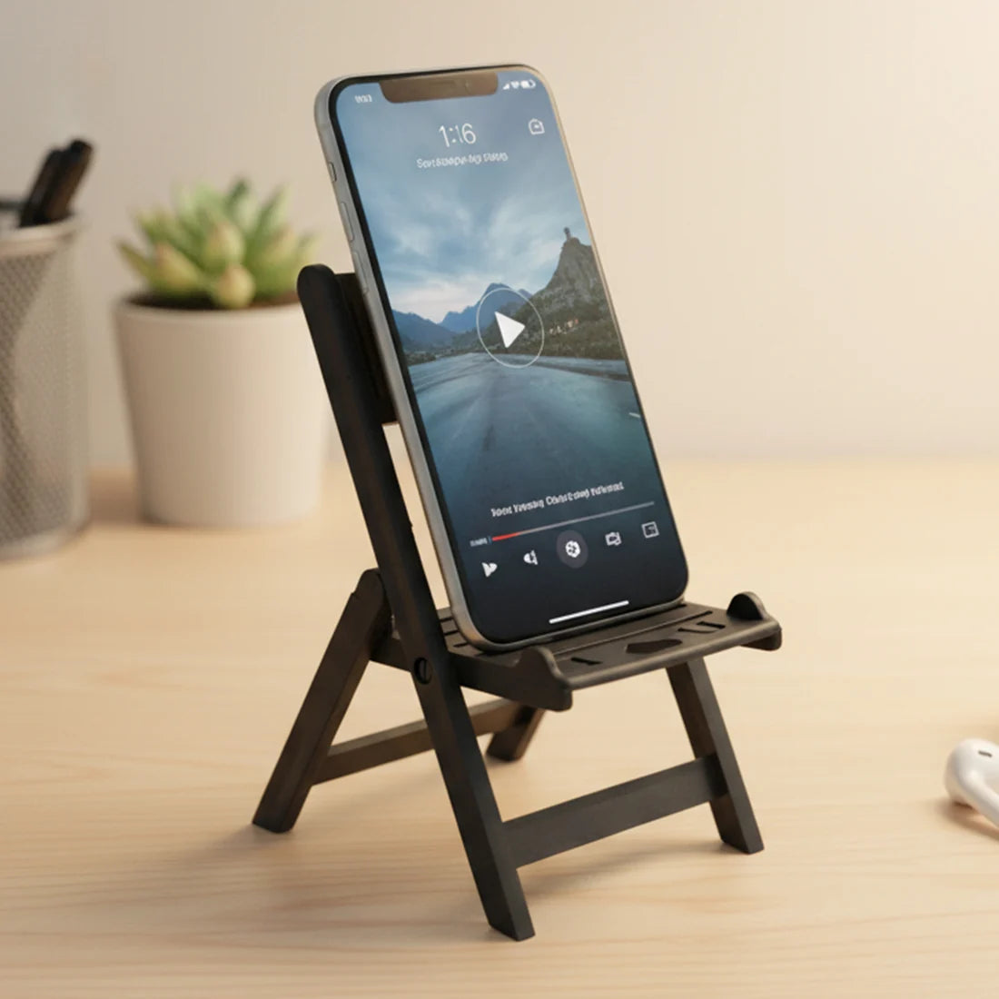 Bawaal Mini Chair Mobile Stand – Foldable Black Phone Holder