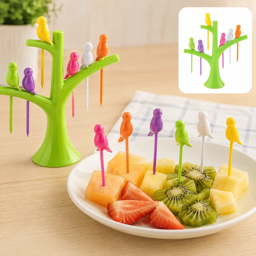 Bawaal Bird Fruit Forks with Tree Holder