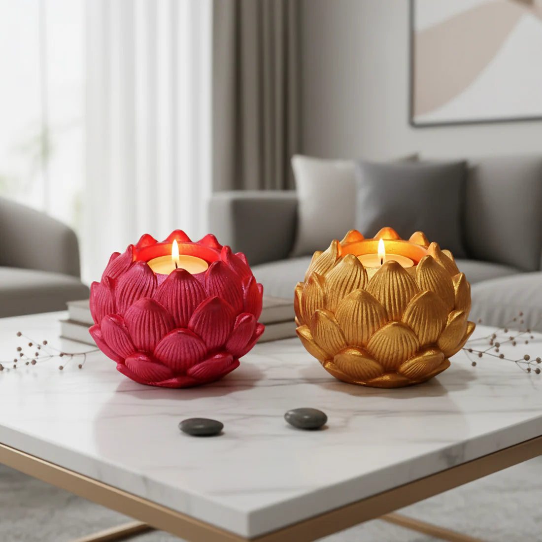 Bawaal Big Kamal Lotus Tealight Candle Holder – Gypsum Pooja Diya & Decorative Holder