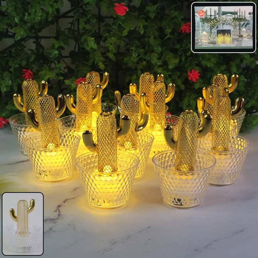 Bawaal Cactus LED Tealight Candles – Flameless Decorative Set of 12