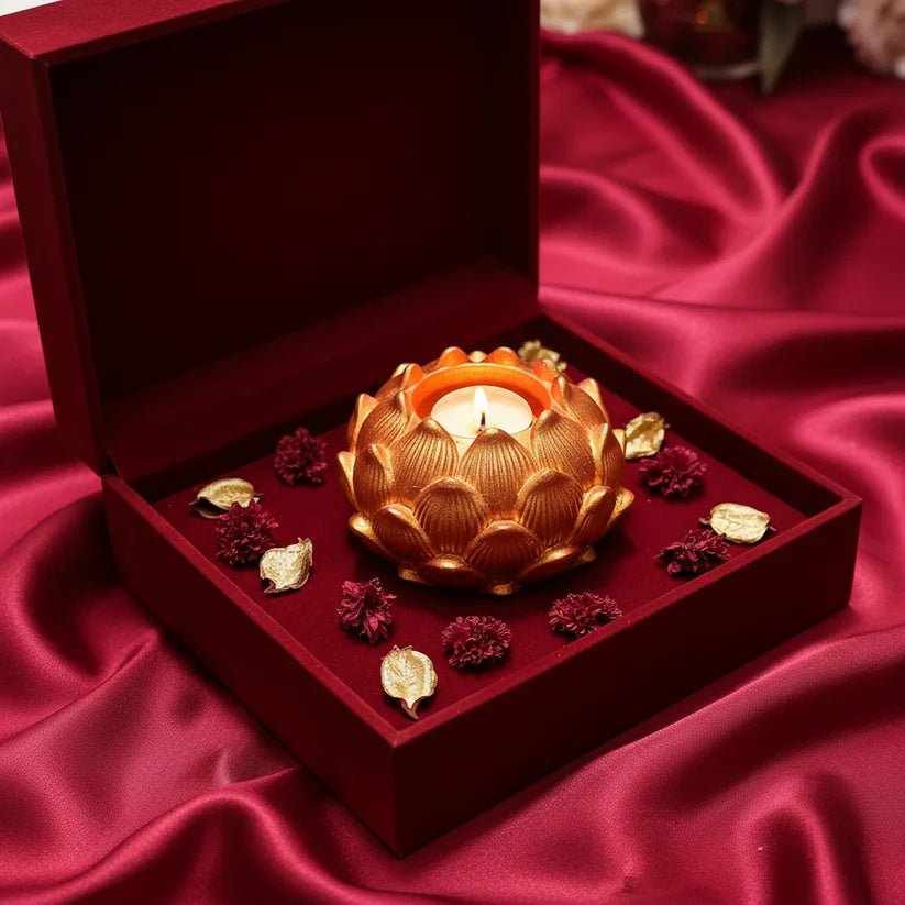 Bawaal Big Kamal Lotus Tealight Candle Holder – Gypsum Pooja Diya & Decorative Holder
