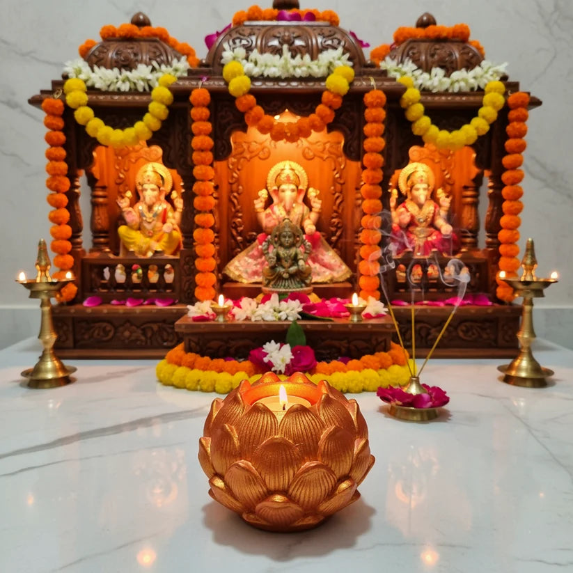 Bawaal Big Kamal Lotus Tealight Candle Holder – Gypsum Pooja Diya & Decorative Holder