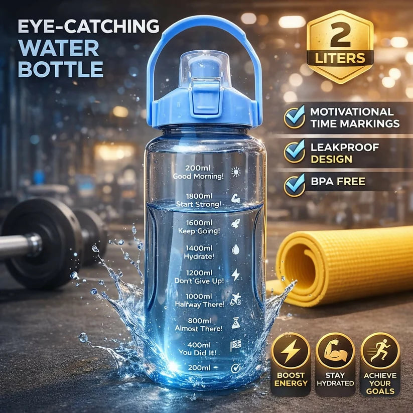 Bawaal 2000ml Motivational Water Bottle – Time Marker & Leak-Proof Flip Lid ( Any 1 Color )