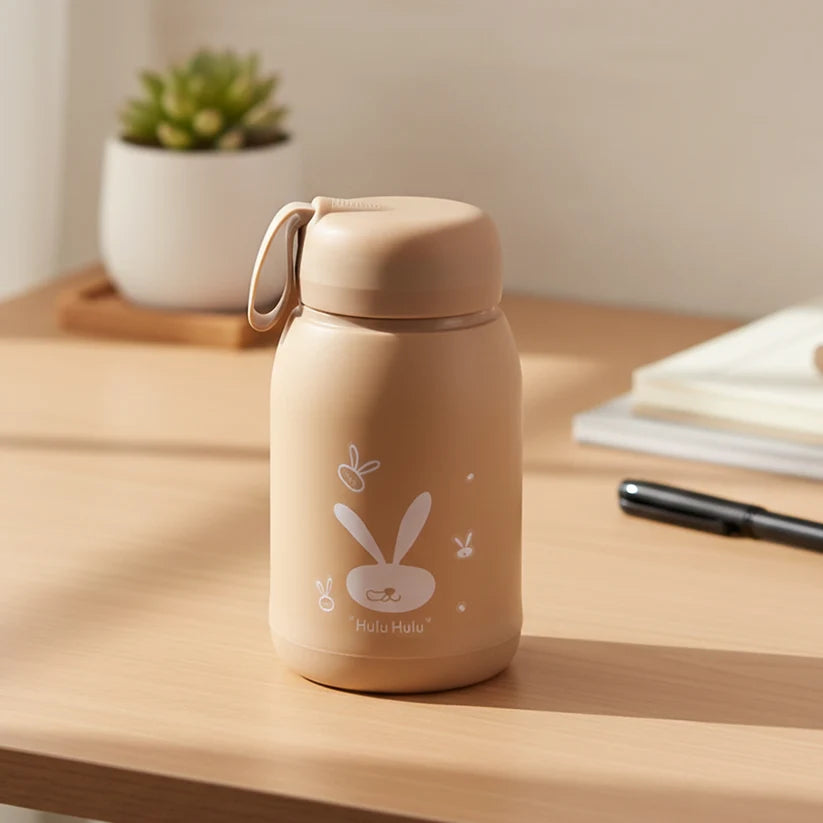 Bawaal Bunny Print Glass Water Bottle 330ml – Leak-Resistant Bottle with Carry Loop