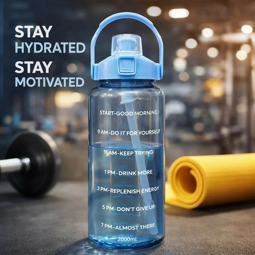 Bawaal 2000ml Motivational Water Bottle – Time Marker & Leak-Proof Flip Lid ( Any 1 Color )