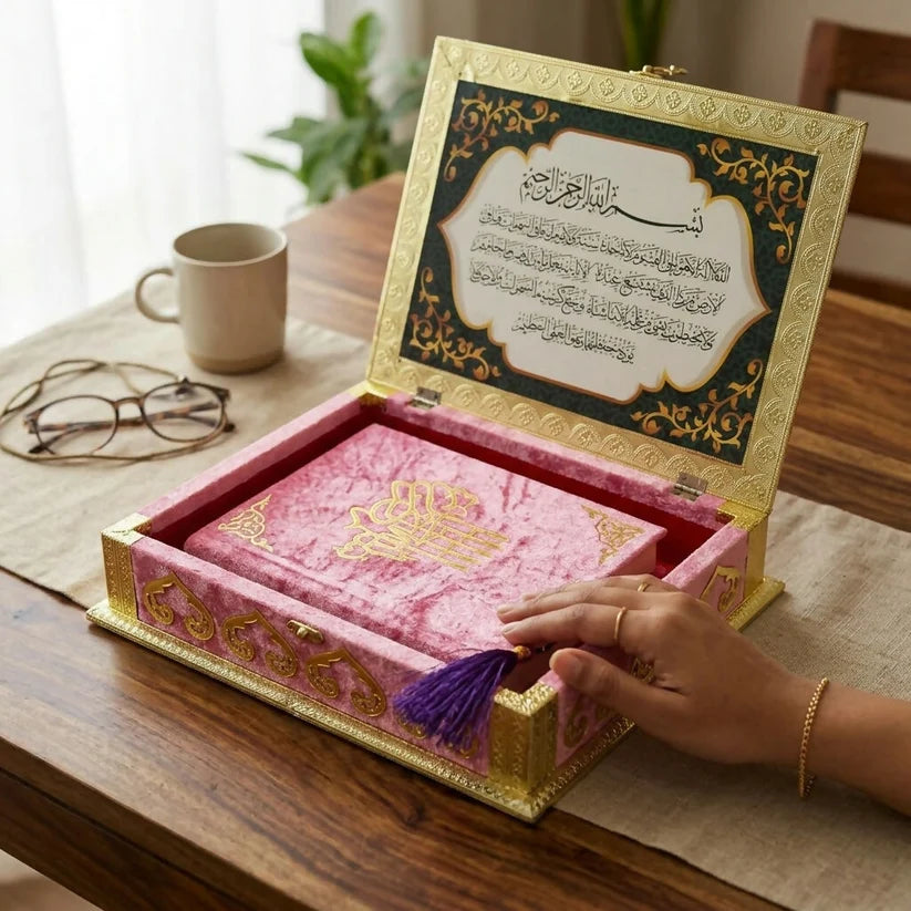 Bawaal Luxury Velvet Quran Box – Elegant Quran Storage & Foldable Rehal Stand