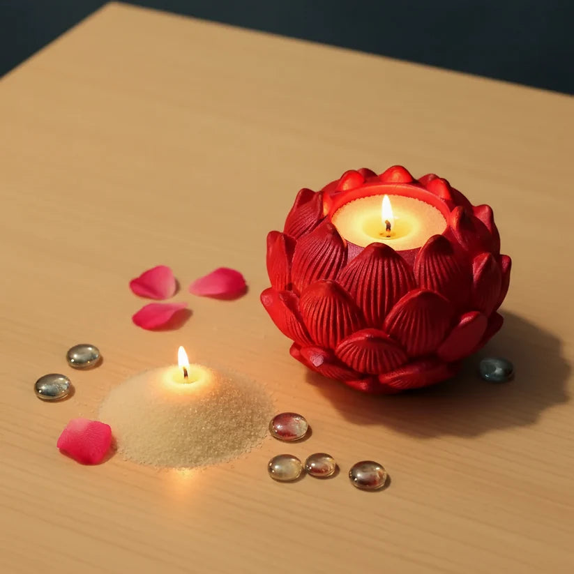 Bawaal Big Kamal Lotus Tealight Candle Holder – Gypsum Pooja Diya & Decorative Holder