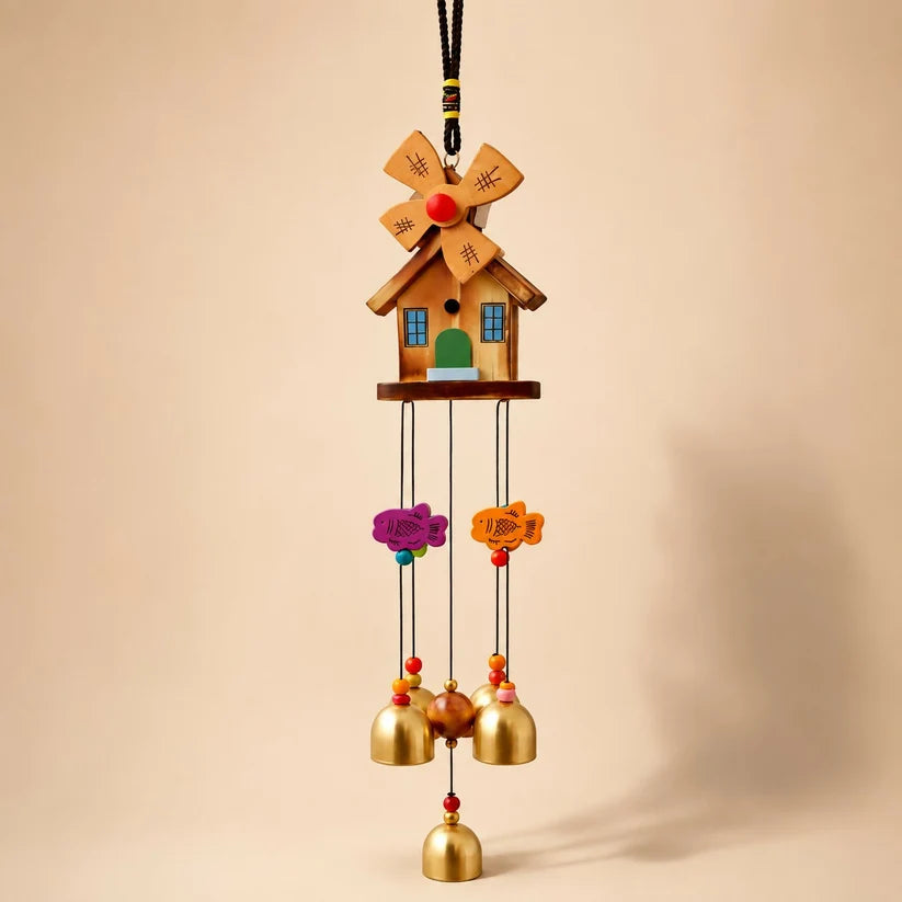 Bawaal Wooden Windmill House Wind Chime – Multicolor Hanging Garden & Home Decor