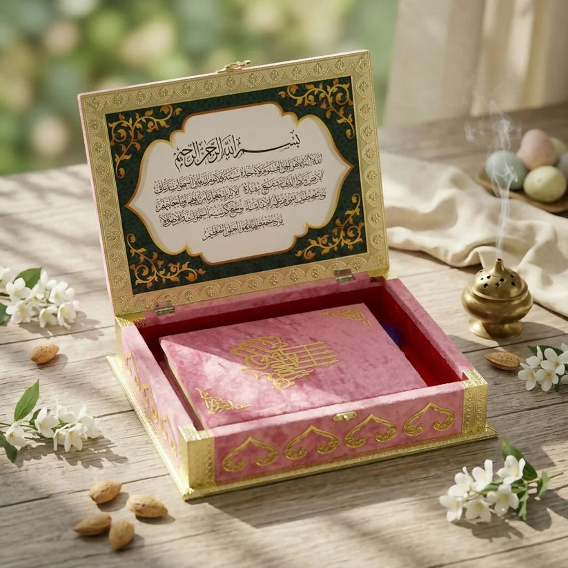 Bawaal Luxury Velvet Quran Box – Elegant Quran Storage & Foldable Rehal Stand